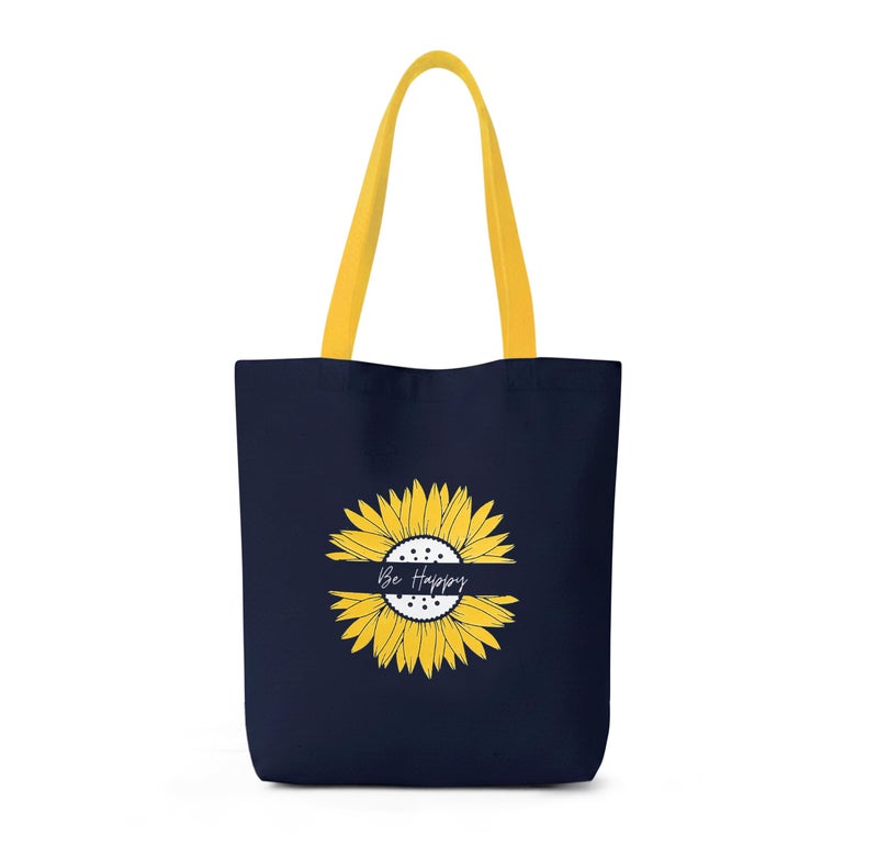ECOCARRY Cotton Tote Bag for Women | Stylish Floral Printed Canvas Shoulder Handbag | Casual Ladies Tote for College, Office, Daily Use, Shopping, Travel & Beach (Be Happy Sunflower) - Image 1