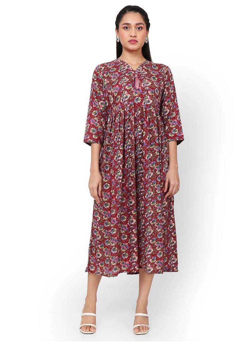 SOFT RAYON FLORAL PRINTED MARRON COLOUR SHORT CASUAL ARABIC KAFTAN JALABIYA DRESS - pzsku/Z887747EC1487B422928BZ/45/_/1707977393/5d5fbd53-051f-45be-952a-98a1d4ce8eaf