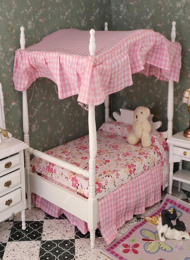 iLAND Dollhouse Furniture Bedroom Set Doll House Mini Bed for Dolls Wooden Miniature Furniture with 1 12 Scale Accessories Pink Dollhouse Accessories Decor - Image 2