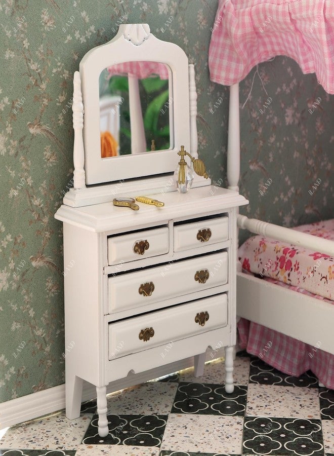 iLAND Dollhouse Furniture Bedroom Set Doll House Mini Bed for Dolls Wooden Miniature Furniture with 1 12 Scale Accessories Pink Dollhouse Accessories Decor - Image 3