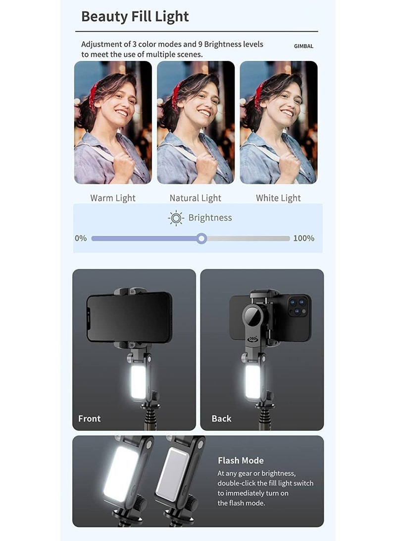 Gimbal Stabilizer Tripod for smartphones with light handheld or portable 360° rotation with face tracker and wireless remote control compatible with iPhone and Android - Image 3