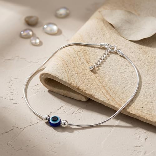 Parnika (Formerly MJ 925 Trendy Flexible Silver Payal (Anklets) in Pure 92.5 Sterling Silver for Girls/Women | Gift for Women and Girls | With Certificate of Authenticity | (Evil Eye - 1 Pc) - Image 4