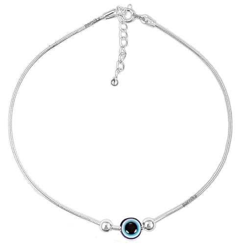 Parnika (Formerly MJ 925 Trendy Flexible Silver Payal (Anklets) in Pure 92.5 Sterling Silver for Girls/Women | Gift for Women and Girls | With Certificate of Authenticity | (Evil Eye - 1 Pc) - Image 1