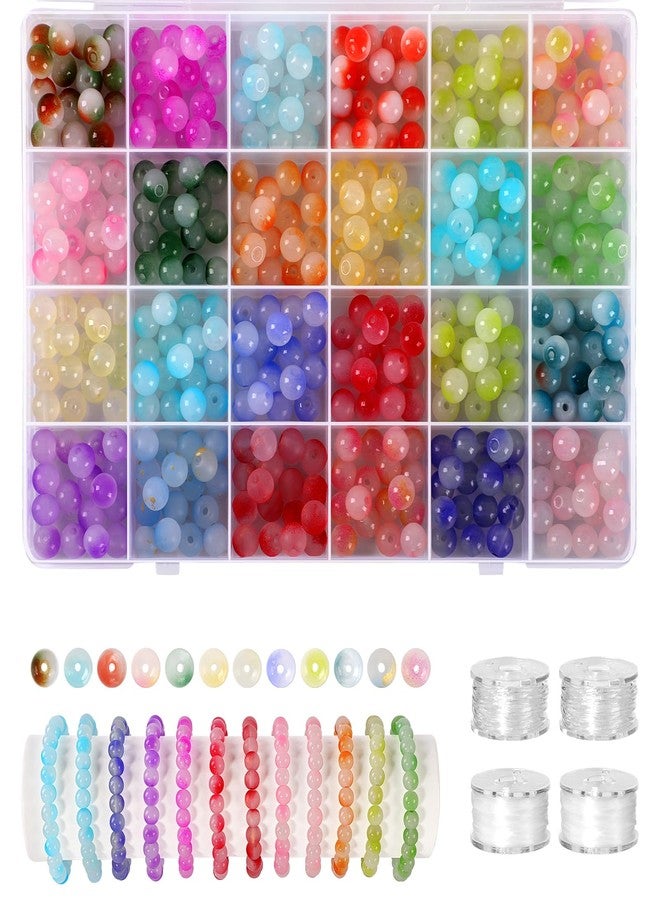Teniinet 408 Pcs 8mm Glass Beads for Jewelry Making, 24 Colors Crystal Beads Bracelet Making Kit for DIY Crafts - Image 1