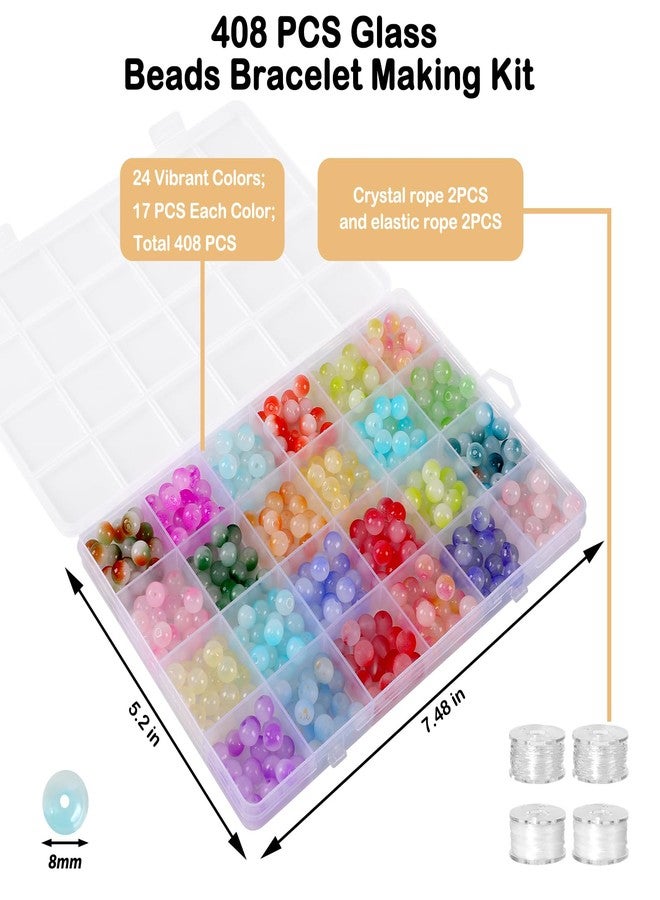 Teniinet 408 Pcs 8mm Glass Beads for Jewelry Making, 24 Colors Crystal Beads Bracelet Making Kit for DIY Crafts - Image 2
