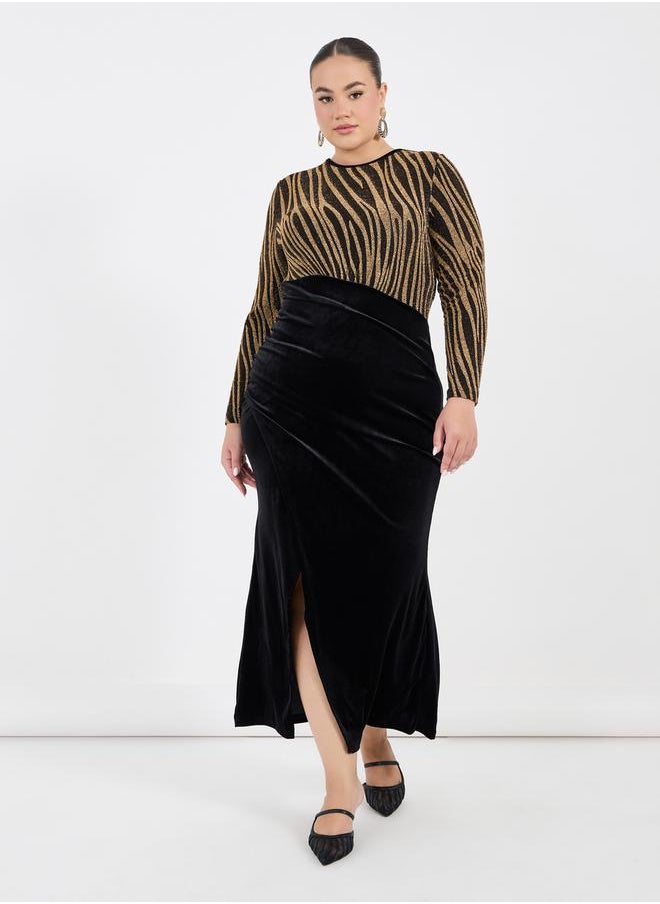 Styli Plus Size Self Design Bodycon Maxi Dress  - Image 1