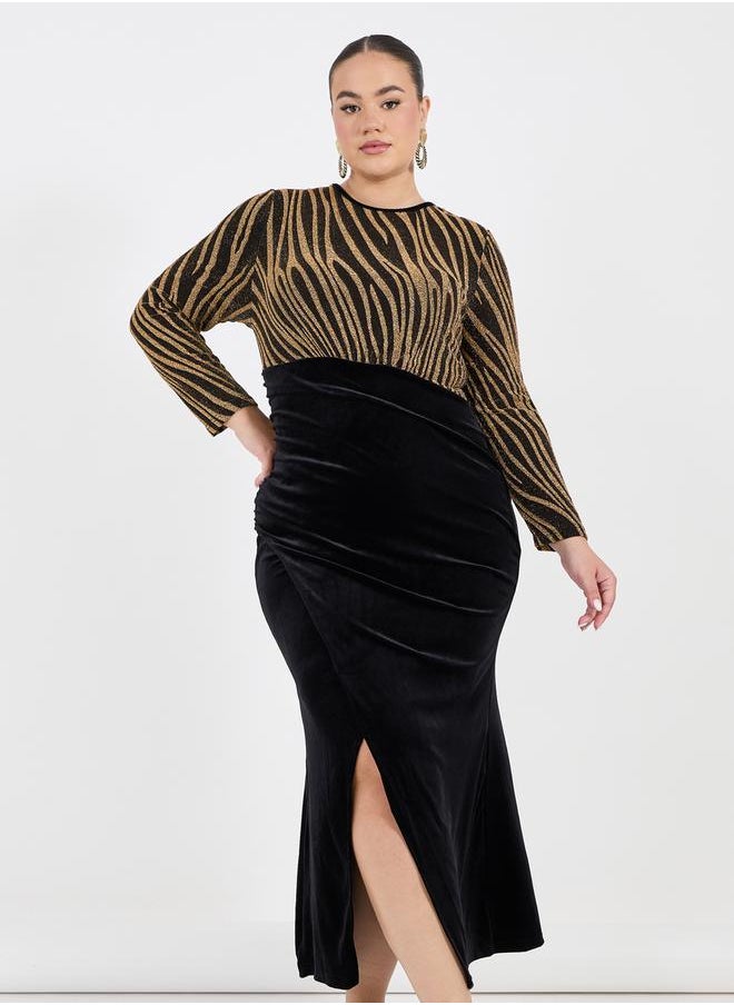 Styli Plus Size Self Design Bodycon Maxi Dress  - Image 2