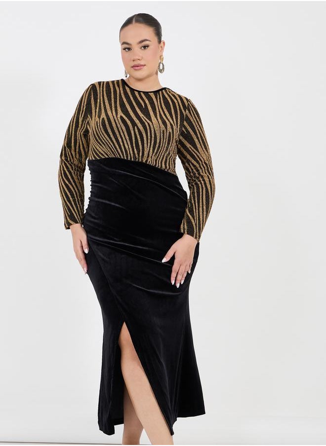 Styli Plus Size Self Design Bodycon Maxi Dress  - Image 5