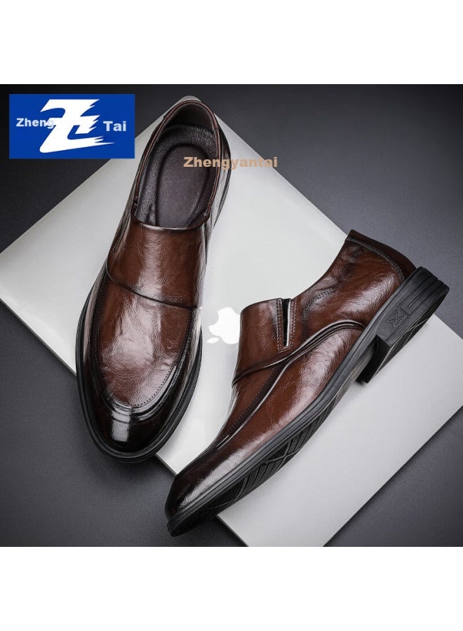 Chint Zhengtai British Business Men's Leather Shoes Breathable Men's Casual Leather Shoes Men's One-footed Loafers Jz0168 Brown Size 39 - Image 1
