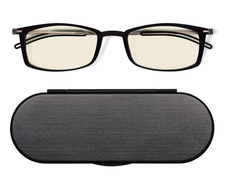 ThinOptics Frontpage BlueLight Blocking Computer Reading Glasses and Milano Aluminum Case Black FramesBlue Light Filtering - Image 3