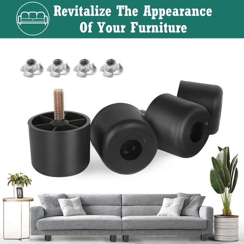 Masendelk 1-1/2 Inch Plastic Furniture Legs  Round Tapered Table Legs Black Sofa Legs Replacement Legs With M8 Hanger Bolts For Couch Table Sofa  Pack Of 4 - Image 2