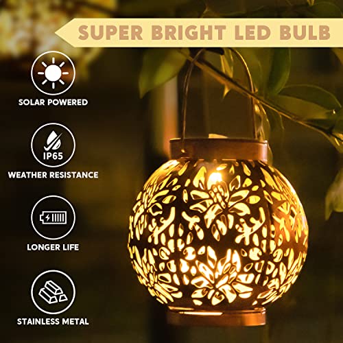 JOIEDOMI 2 Pack Outdoor Solar Hanging Lantern Lights, Waterproof Tabletop with Handle, LED Moroccan Lanterns, Metal Decorative Garden Solar Lights for Patio, Lawn, Porch, Backyard - Image 3