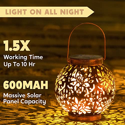 JOIEDOMI 2 Pack Outdoor Solar Hanging Lantern Lights, Waterproof Tabletop with Handle, LED Moroccan Lanterns, Metal Decorative Garden Solar Lights for Patio, Lawn, Porch, Backyard - Image 2