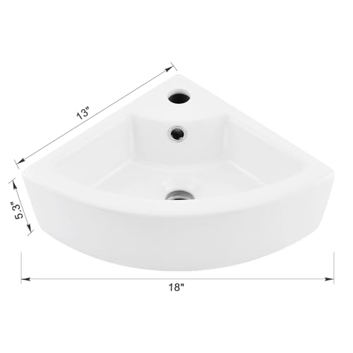 VASOYO Small Corner Bathroom Sink - White Triangle Porcelain Ceramic Wall Mount Vessel Sink, Above Counter Design with Single Faucet Hole & Overflow - Image 4