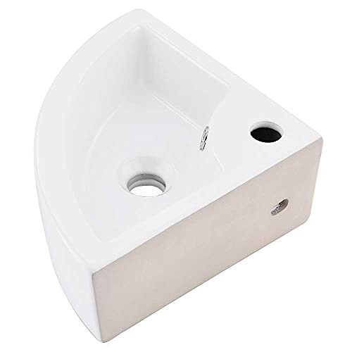 VASOYO Small Corner Bathroom Sink - White Triangle Porcelain Ceramic Wall Mount Vessel Sink, Above Counter Design with Single Faucet Hole & Overflow - Image 5