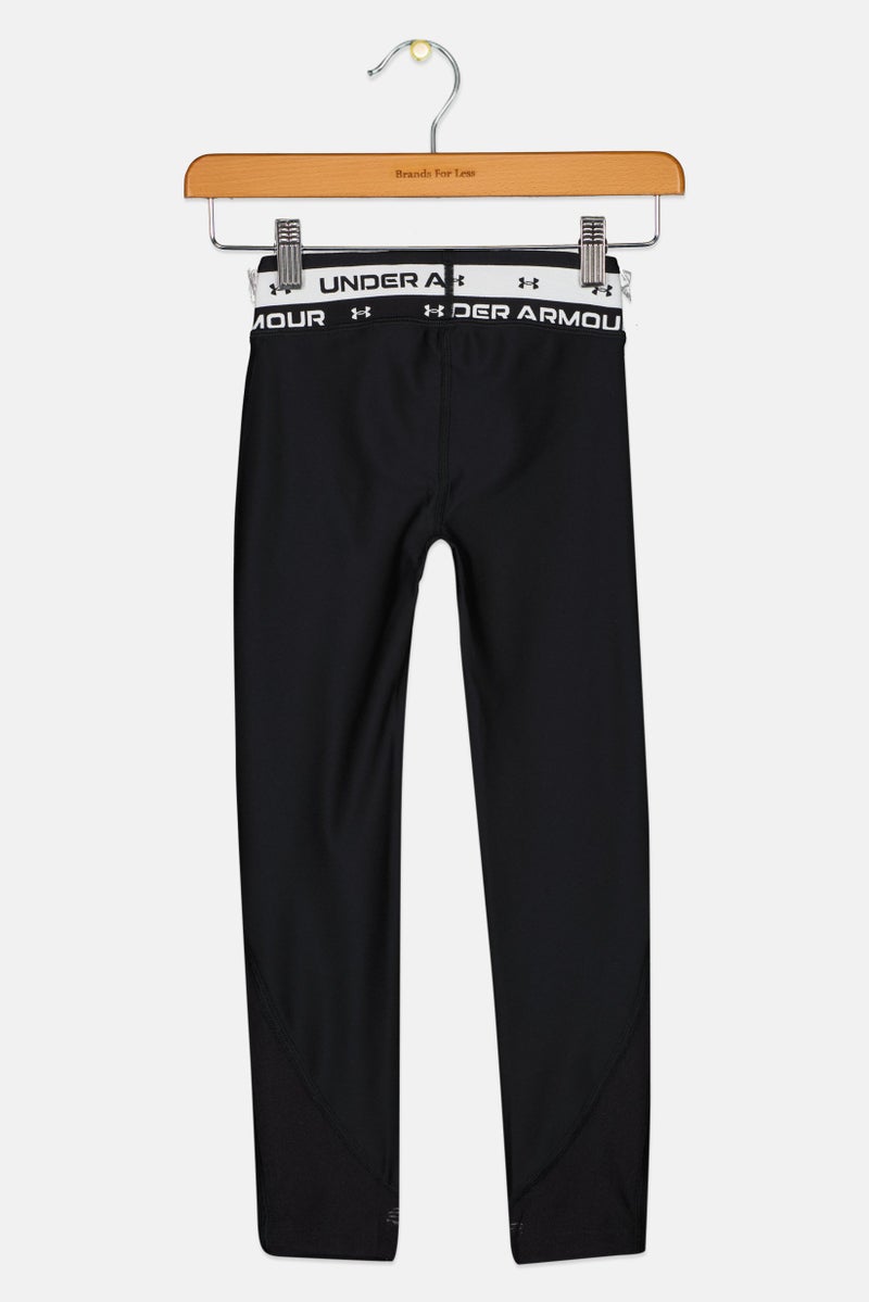 UNDER ARMOUR ليغينغز ضيقة للبنات مع شعار العلامة التجارية، أسود - Image 2