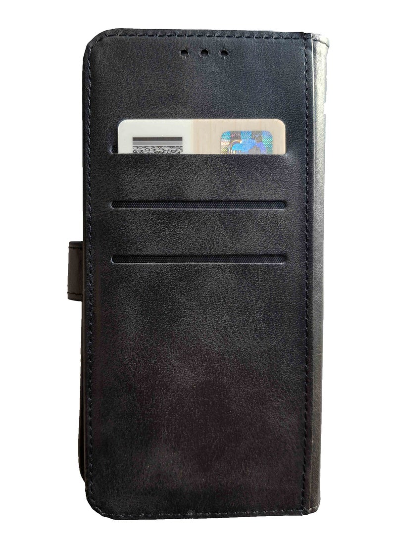 PU Leather Flip Wallet Case with Card Holder and Shockproof Phone Cover for Infinix Smart 5 - Black - Image 2
