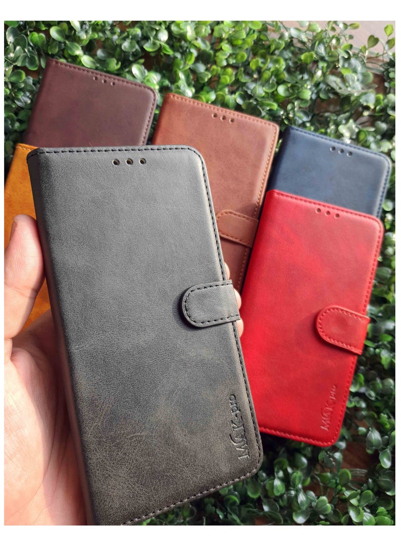 PU Leather Flip Wallet Case with Card Holder and Shockproof Phone Cover for Infinix Smart 5 - Black - Image 4