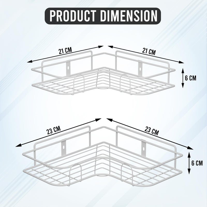 Kuber Industries 2 Pcs Metal Self Adhesive Bathroom Organiser with Drill Screws | Bathroom Corner Shelves/Rack for Wall Adhesive | Corner Stand for Bath Accessories | White - Image 3
