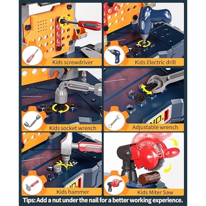 KIDS TOOL BENCH WITH REALISTIC TOOLS AND ELECTRIC DRILL, TRANSFORMABLE KIDS TOOL SET, TODDLER TOOL BENCH PRETEND PLAY LEARNING GIFT FOR BOYS & GIRLS AGE 3-5 (WITH WORK CLOTHES) - Image 2