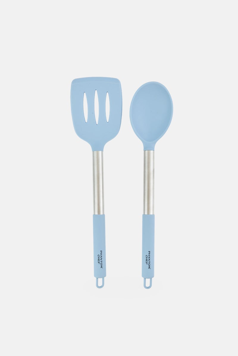 Phantom Chef مجموعة ملعقة ومغرفة سيليكون مشقوقة، أزرق رمادي - Image 1