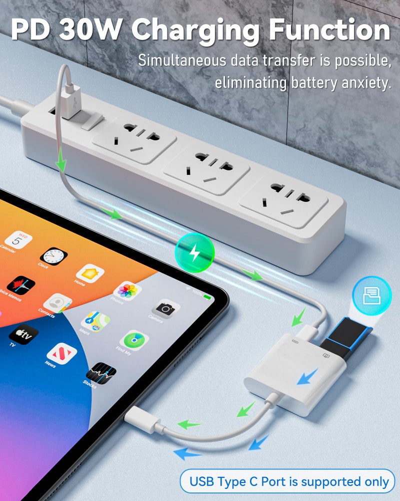 YOFEEPOP USB C to USB Camera Adapter with 30W PD Charging Port, OTG Cable Compatible with for iPhone 17/16/15 iPad Android Phone Tablet, USB 3.0 Female for Flash Drives, Keyboards, Mice, and More - Image 4