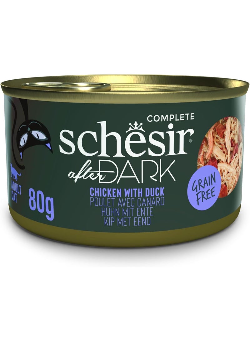Schesir After Dark Wet Cat Food with Chicken and Duck in Broth, 80g - Grain-Free, High Protein Complete Meal for Adult Cats - Image 1