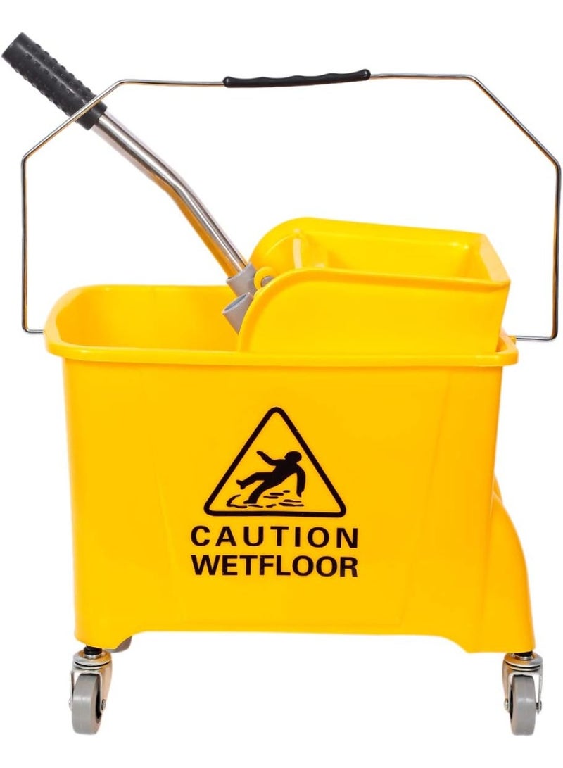 مورال دلو ممسحة بسعة 20 لتر مع عصارة وعجلات – دلو تنظيف متين بمقبض وعلامة تحذير – مثالي للاستخدام المنزلي والتجاري - Image 1