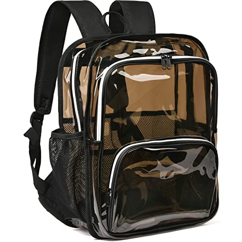 KUI WAN Clear Backpack, 15'' Clear Backpacks for School Heavy Duty See Through Bookbag Amber 0.6mm PVC Backpack for Men Women - Image 1