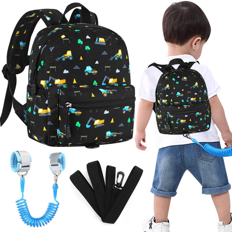 Accmor Toddler Backpack Leash, Mini Child Backpack with Anti Lost Wrist Link, Cute Kids Backpack Walking Harness for Outdoor Travel, Adorable Excavator Backpack Tether for Baby Boys Girls Ages 1-3 - Image 1