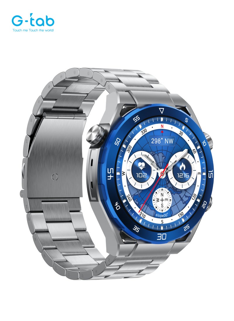 G-Tab - G-Tab GT8 Smartwatch/1.43INCHES AMOLED with METAL STRAP + EXTRA SILICON STRAP/Smart calling/blood oxygen/heart rate/music/calorie/remote camera/sleep alert monitor/sms/ Magnetic charging/step count - Image 1