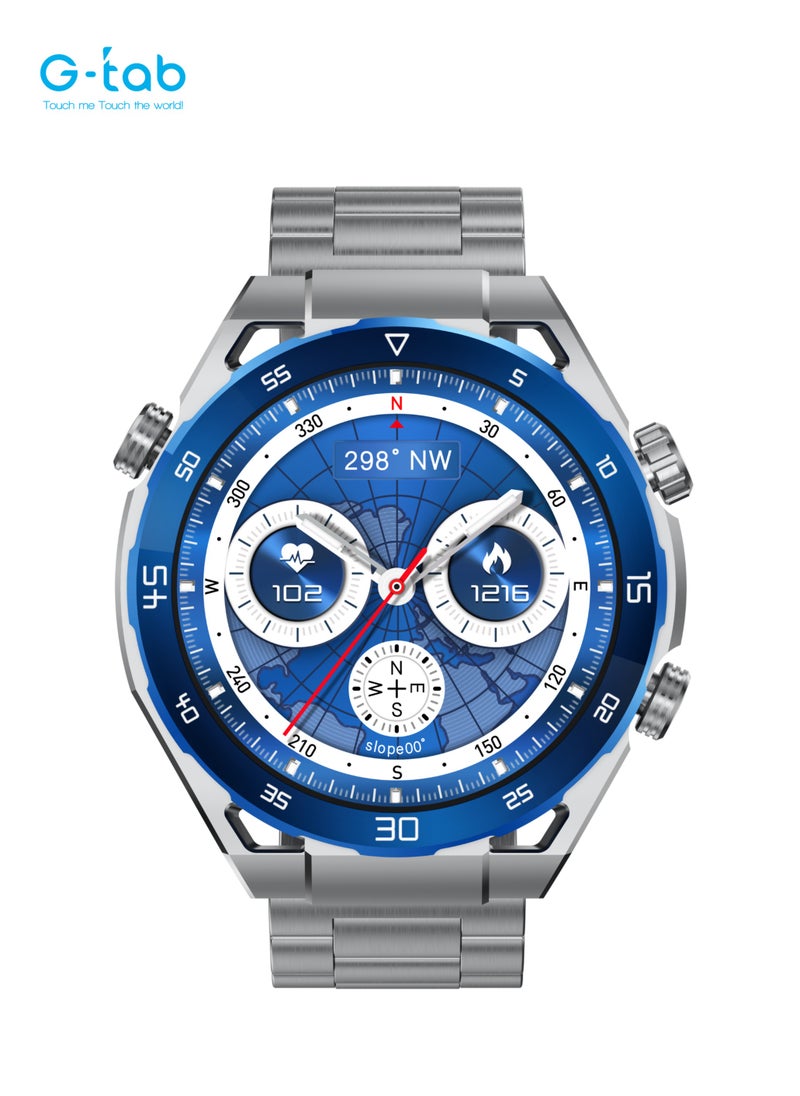 G-Tab - G-Tab GT8 Smartwatch/1.43INCHES AMOLED with METAL STRAP + EXTRA SILICON STRAP/Smart calling/blood oxygen/heart rate/music/calorie/remote camera/sleep alert monitor/sms/ Magnetic charging/step count - Image 1