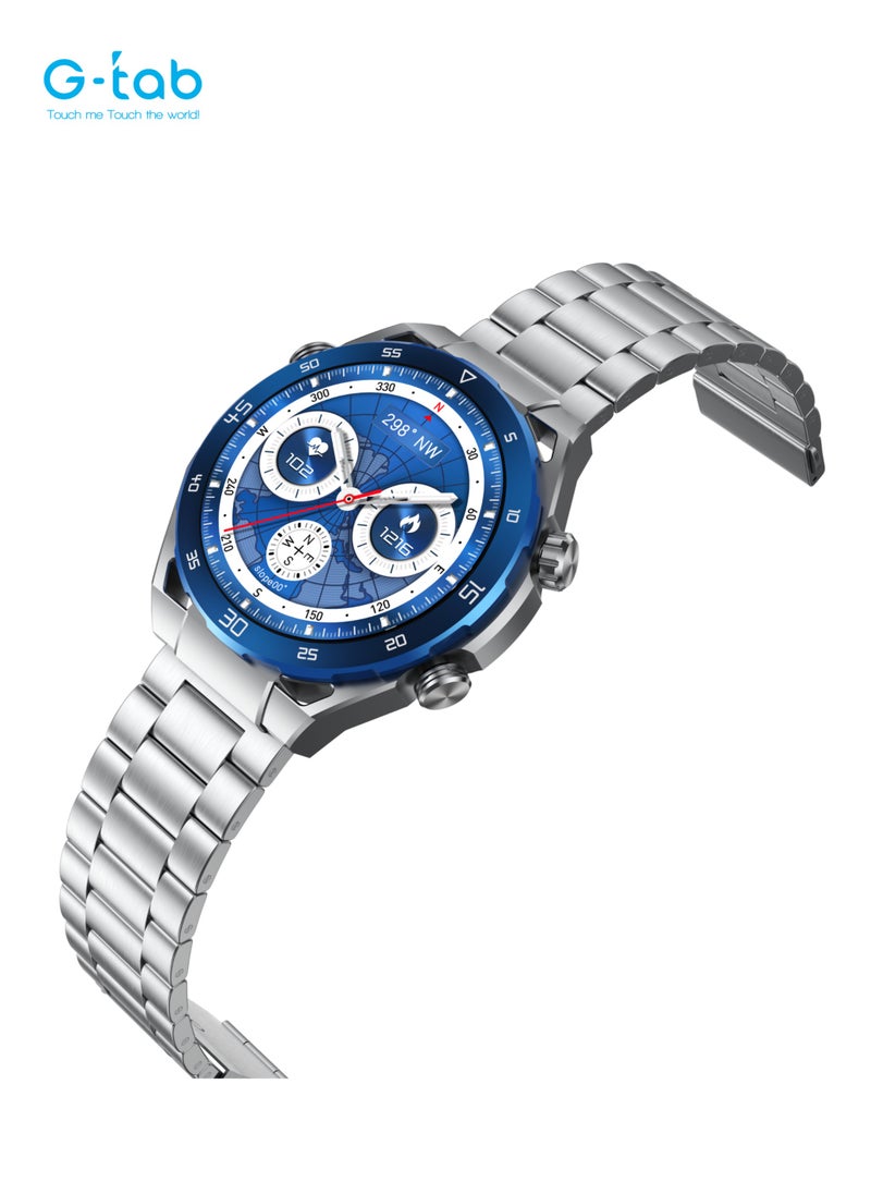 G-Tab - G-Tab GT8 Smartwatch/1.43INCHES AMOLED with METAL STRAP + EXTRA SILICON STRAP/Smart calling/blood oxygen/heart rate/music/calorie/remote camera/sleep alert monitor/sms/ Magnetic charging/step count - Image 1