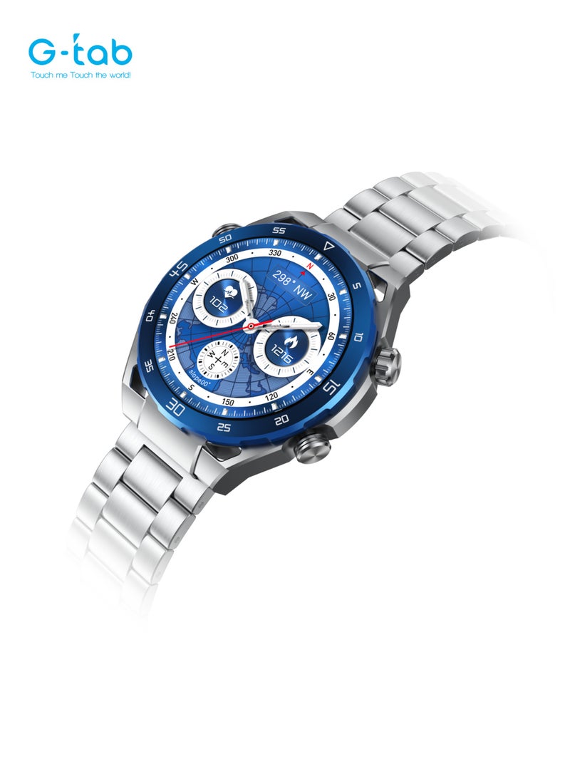G-Tab - G-Tab GT8 Smartwatch/1.43INCHES AMOLED with METAL STRAP + EXTRA SILICON STRAP/Smart calling/blood oxygen/heart rate/music/calorie/remote camera/sleep alert monitor/sms/ Magnetic charging/step count - Image 1