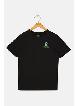 Kids Boy Short Sleeves Brand Logo T-Shirt, Black