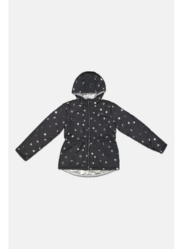 Nicole Miller Kids Girl Star Print Puffer Jacket, Black  - Image 1