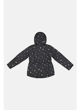 Nicole Miller Kids Girl Star Print Puffer Jacket, Black  - Image 2