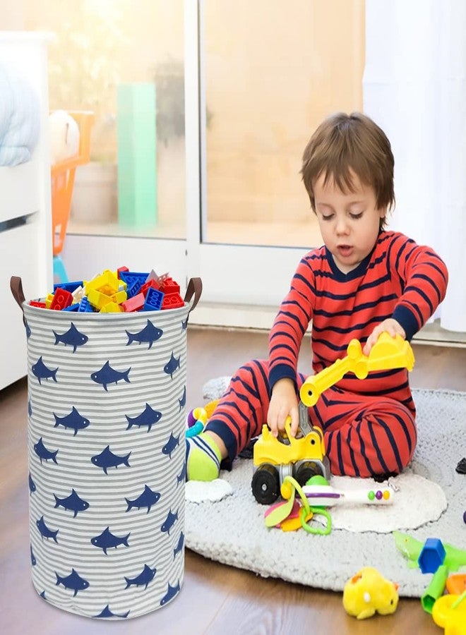 كلوكور سلة غسيل ملابس الأطفال من كلوكور، صناديق تخزين ألعاب على شكل سمكة قرش، سلة ملابس أطفال، سلة هدايا دائرية بمقابض لغرفة نوم الأطفال، ديكور غرفة الأطفال الصغار (سمكة قرش) - Image 2