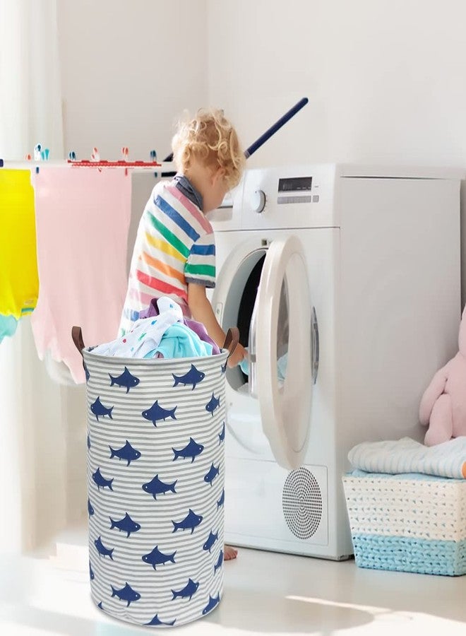 كلوكور سلة غسيل ملابس الأطفال من كلوكور، صناديق تخزين ألعاب على شكل سمكة قرش، سلة ملابس أطفال، سلة هدايا دائرية بمقابض لغرفة نوم الأطفال، ديكور غرفة الأطفال الصغار (سمكة قرش) - Image 4