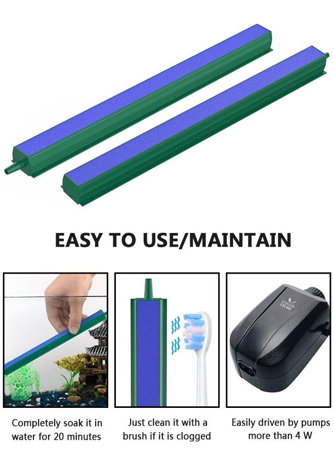 HOOTO Aquarium Air Stone Rods40.5cm, Fish Tank Air Stones with Plastic Base Square Oxygen Diffuser for Nano Air Pump Kegs and Fish Tanks, 2-Pack+4 split suction cups - Image 2