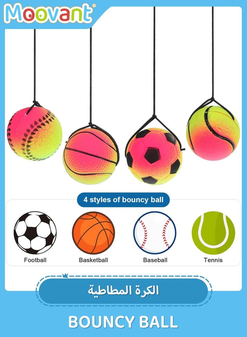Moovant 4PCS Rebound Ball with String, Wristband Ball Toy Set with Basketball, Baseball, Tennis and Football, Wrist Return Ball, Exercise Kid's Hand-Eye Coordination, Rubber Solid Fluorescent Color, 1.8 inch - Image 4