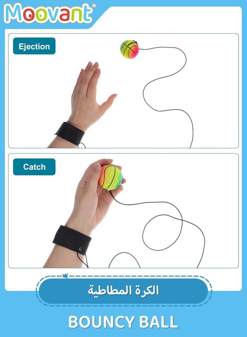 Moovant 4PCS Rebound Ball with String, Wristband Ball Toy Set with Basketball, Baseball, Tennis and Football, Wrist Return Ball, Exercise Kid's Hand-Eye Coordination, Rubber Solid Fluorescent Color, 1.8 inch - Image 5