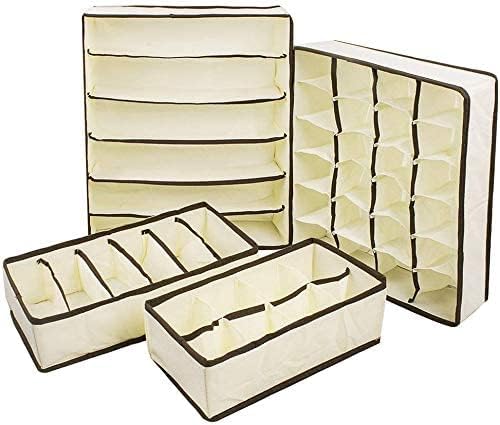 AEKDO Set of 4 Foldable Undergarment Organizer Storage Box for Underwear Bra Panty Socks Tie Lingerie Organizer for Wardrobe Cupboard 4 PCS Cardboard Non Woven - Image 3