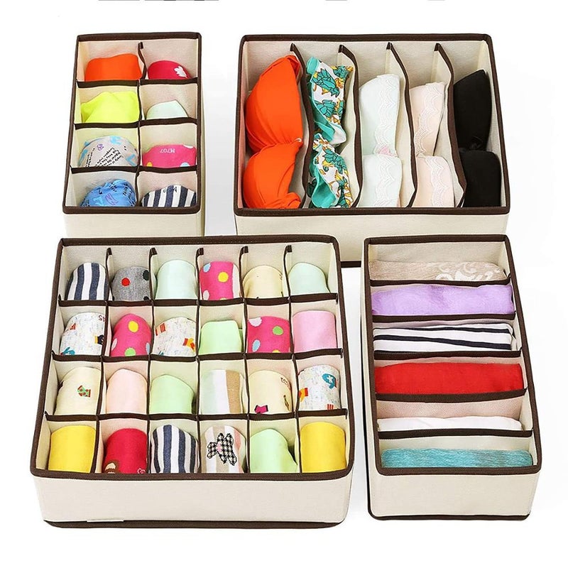 AEKDO Set of 4 Foldable Undergarment Organizer Storage Box for Underwear Bra Panty Socks Tie Lingerie Organizer for Wardrobe Cupboard 4 PCS Cardboard Non Woven - Image 1