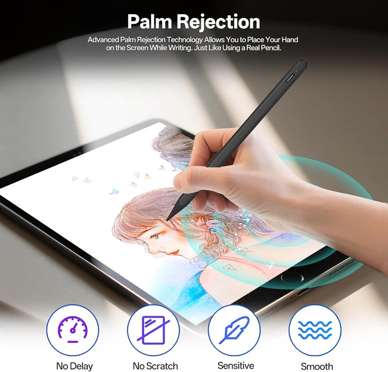 iafer Pencil for i-Pad 2018-2026, Fast Charge Tilt Sensitivity Palm Rejection Stylus Pen for i-Pad A16 11/10/9/8/7/6th Gen, Pro 11/12.9/13 M4, Air 3/4/5/M2/M3, Mini 5/6/7/A17 Pro - Image 5