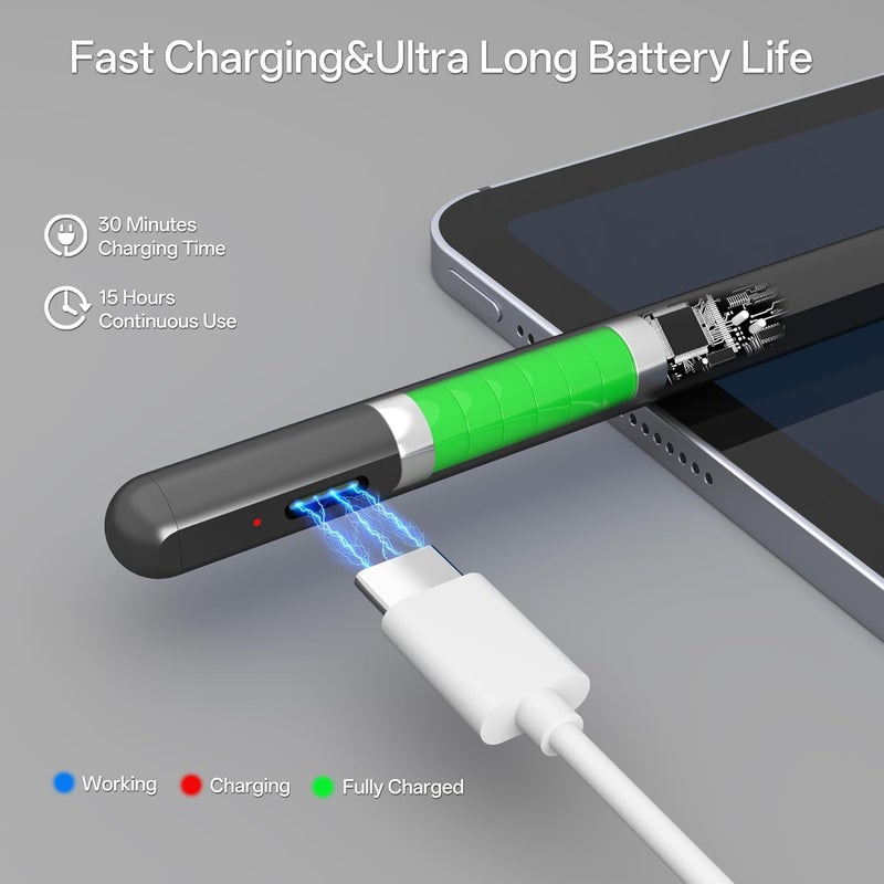 iafer Pencil for i-Pad 2018-2026, Fast Charge Tilt Sensitivity Palm Rejection Stylus Pen for i-Pad A16 11/10/9/8/7/6th Gen, Pro 11/12.9/13 M4, Air 3/4/5/M2/M3, Mini 5/6/7/A17 Pro - Image 3