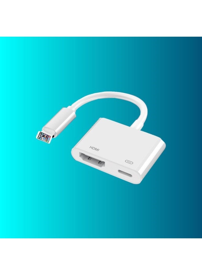 Applicable To Apple To Hdmi Converter Ipad Tablet Mobile Phone TV Same Screen HD Video Cable-Color:White Lightn Two-in-one Screen (HDMI + Charging) Power-free