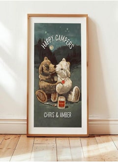 (Assembly frame) Happy Campers Print Camper Art Wall Decor Retro Camping Poster RV Gift for Traveler Camping Print for Couples Outdoorsy Cabin Artwork Unframed