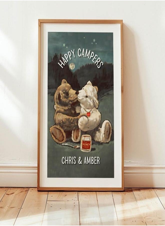 Generic - (Assembly frame) Happy Campers Print Camper Art Wall Decor Retro Camping Poster RV Gift for Traveler Camping Print for Couples Outdoorsy Cabin Artwork Unframed - Image 1
