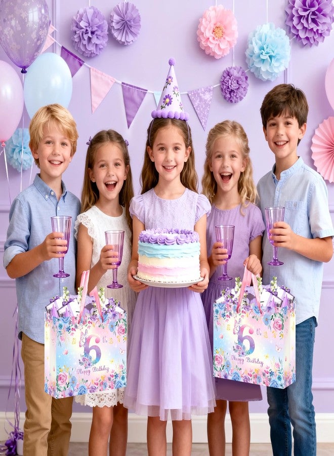 LUUFILx 6th Butterfly Birthday Gift Bag for Girls Pink Butterfly Wrapping Paper Flower Party Favor Bags with Greeting Card Purple Pink Floral Gift Bag for Baby Shower Birthday Decorations Party Supplies - Image 3